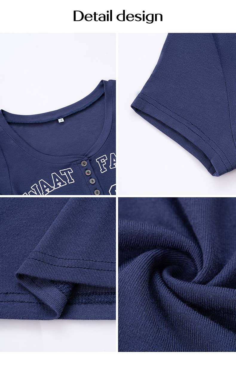 Sexy monogram print button-down short-sleeved top