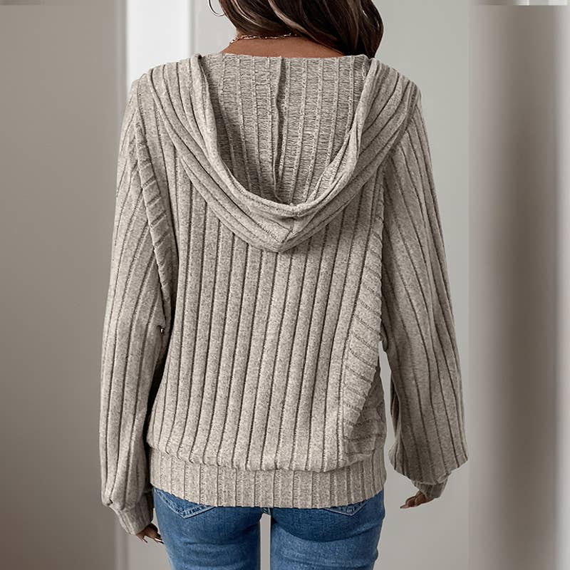 SOLID COLOR WOOLEN PIT STRIP HOODIE FOR WOMEN
