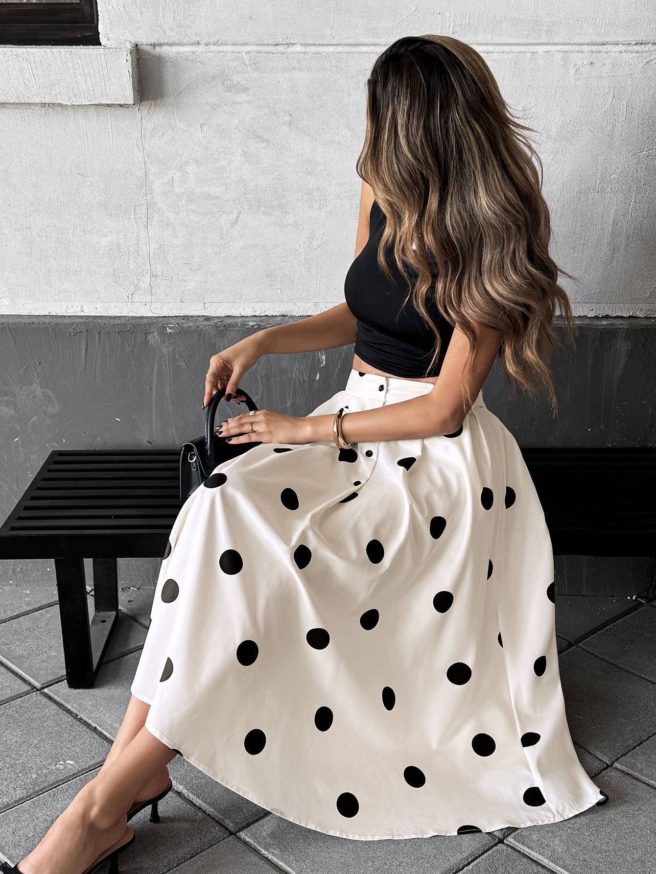 Polka dot printed retro elegant A-line skirt
