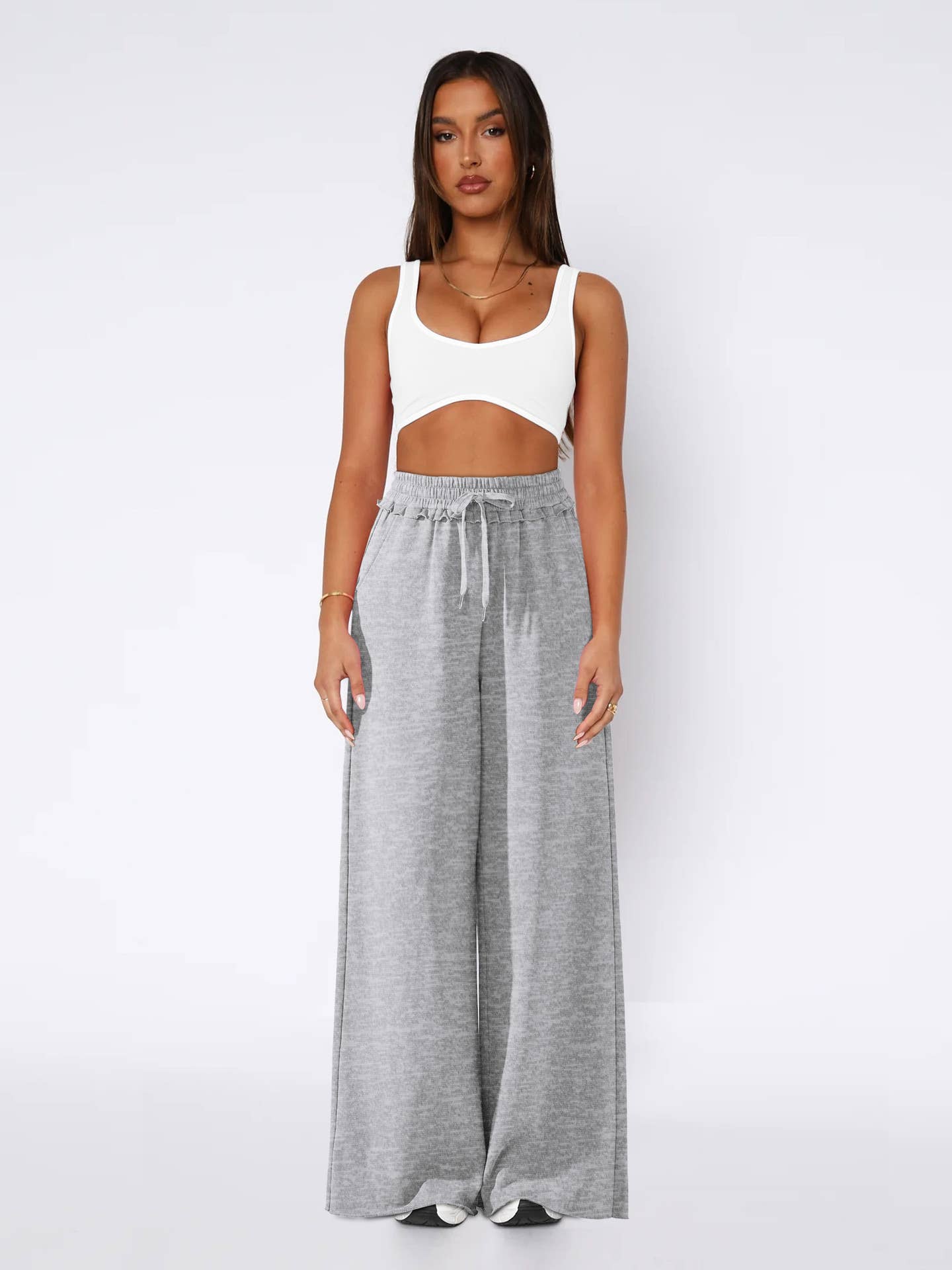 Loose casual lace-up straight-leg casual pants