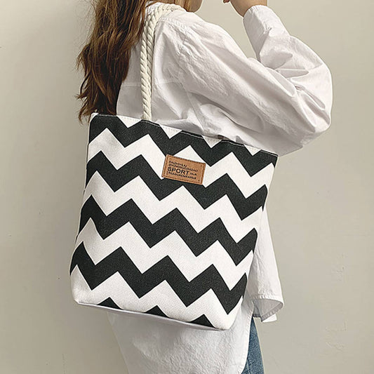 WAVE STRIPE CONTRAST COLOR SINGLE SHOULDER TOTE BAG_CWAB1709