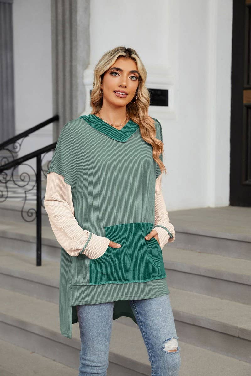 CWOHOL1111_AUTUMN AND WINTER COLOR MATCHING IRREGULAR HOODIE