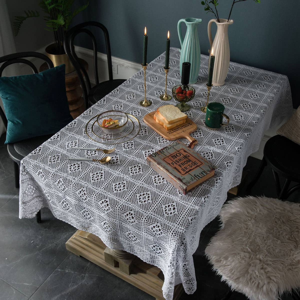 WHITE CROCHET HOLLOW PASTORAL FRESH TABLECLOTH