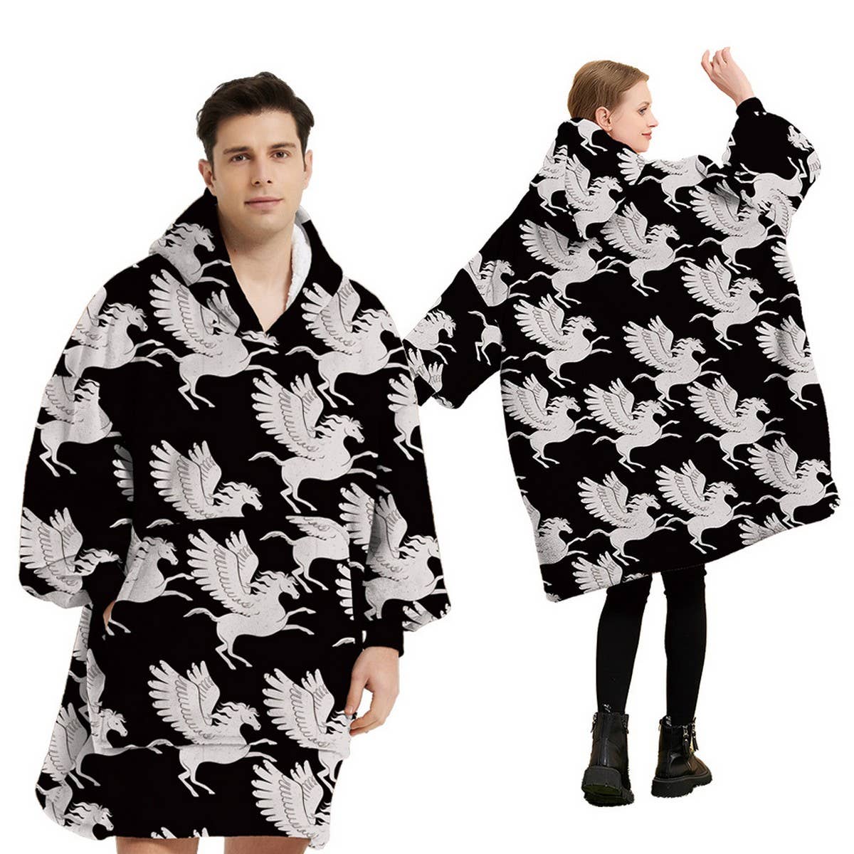 Wearable Flannel TV Blanket with Sleeves & Pocket