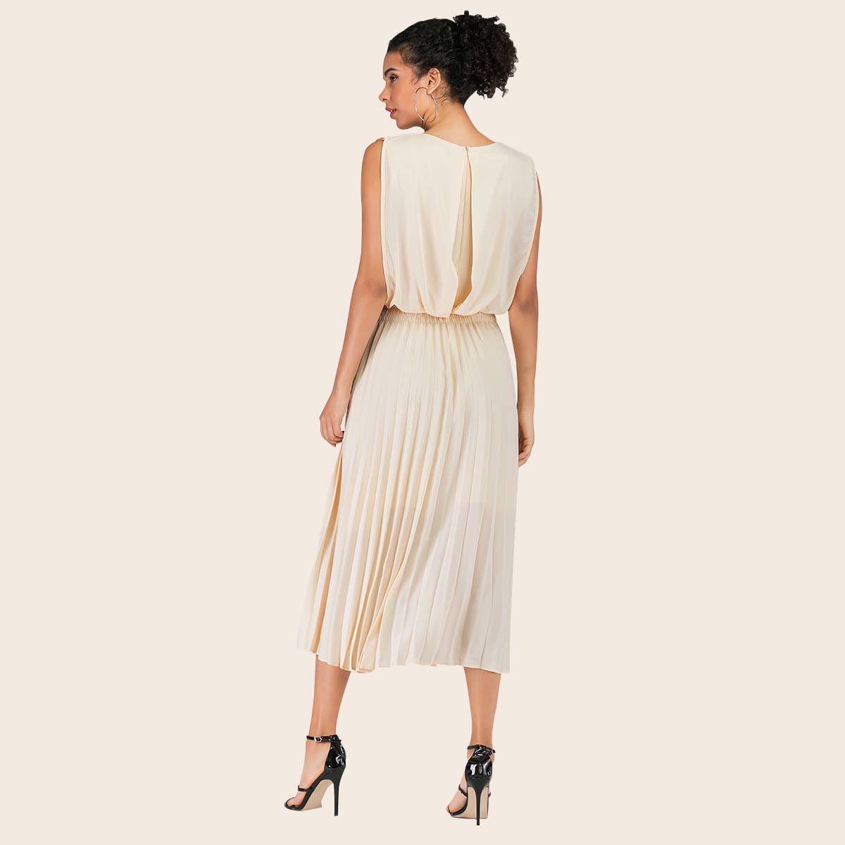 PINCHED BOW PLEATED CHIFFON SLEEVELESS DRESS