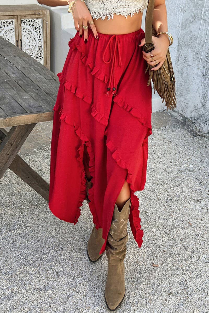 CWBLS0514_HOLIDAY-INSPIRED LACE-UP WAISTED MIDI SKIRT