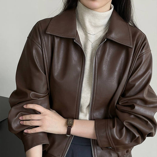 Vintage motorcycle zipper leather jacket