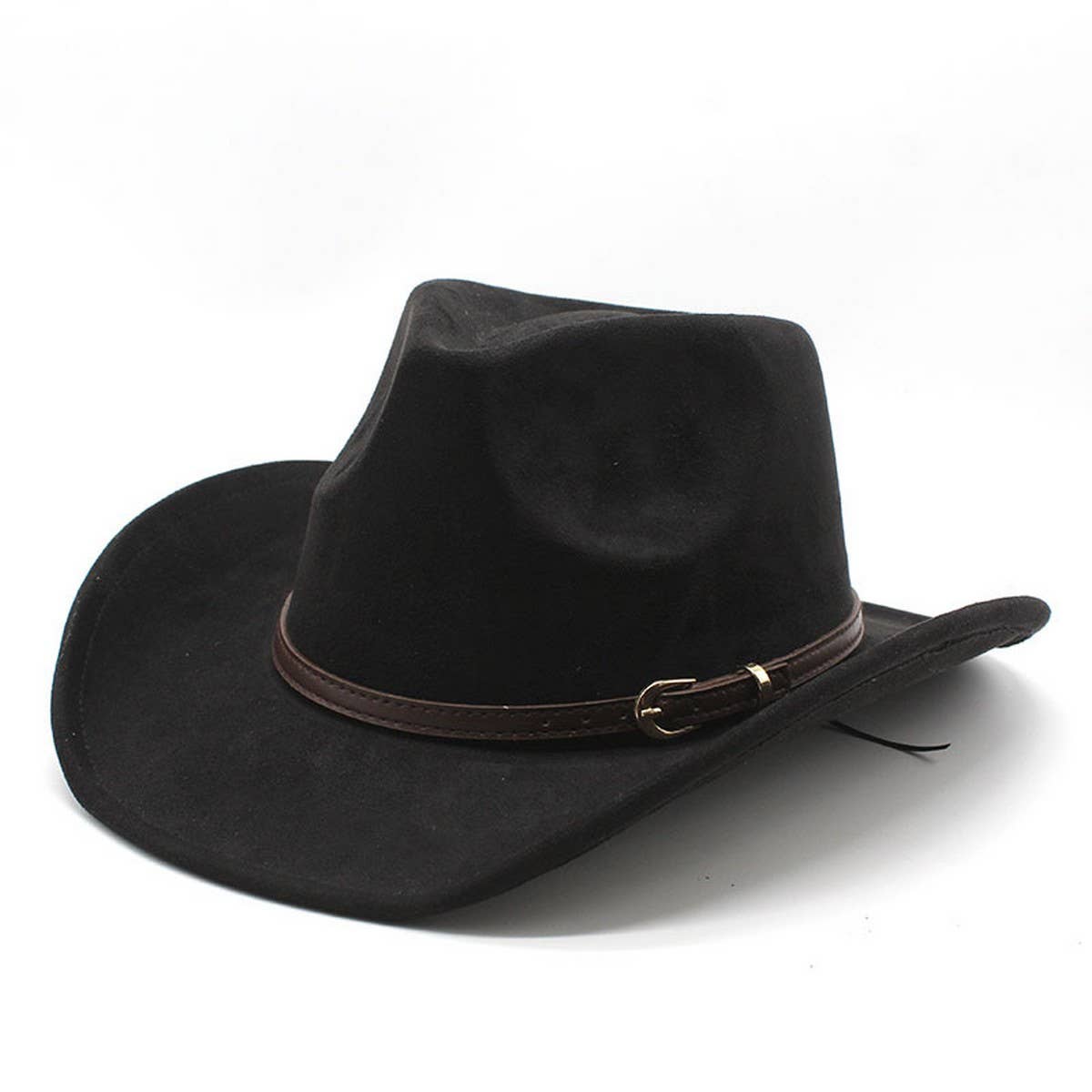 SUEDE HAT WITH LEATHER BELT WESTERN COWBOY HAT_CWAH2513