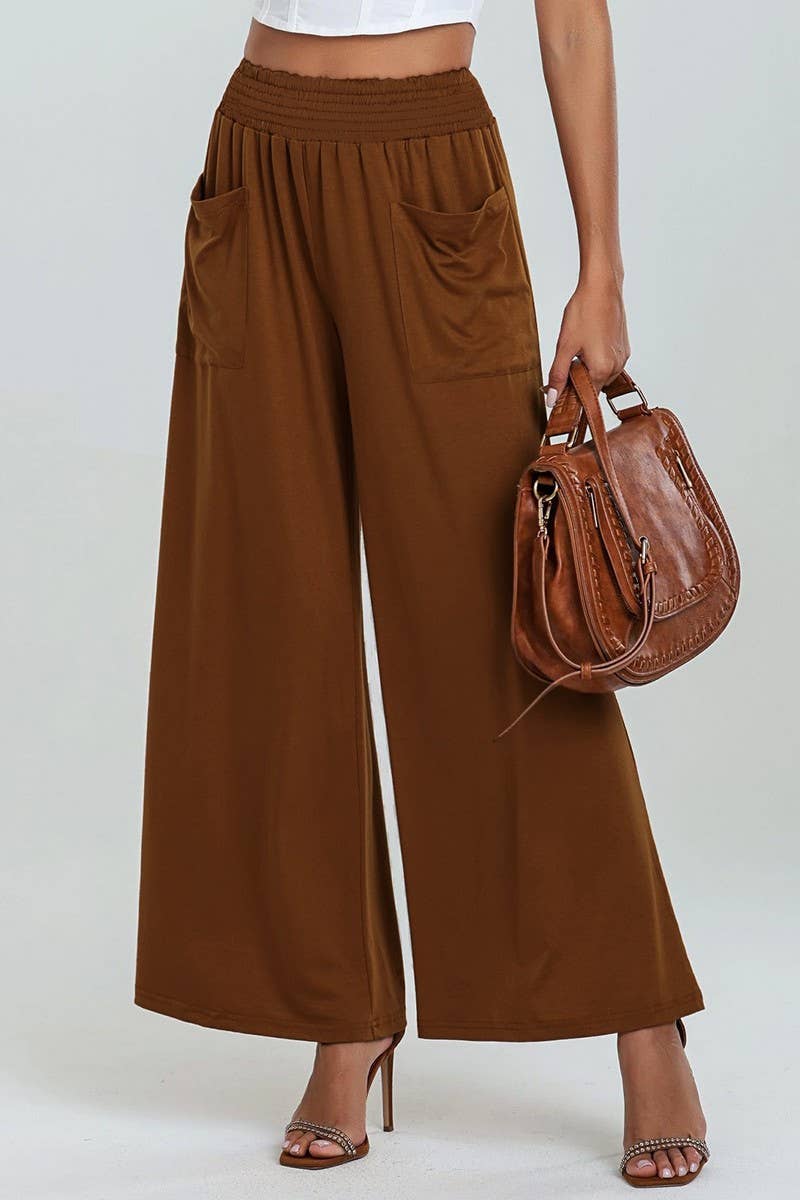 CWBLP1862_SOLID COLOR ELASTIC WAIST LOOSE CASUAL TROUSERS