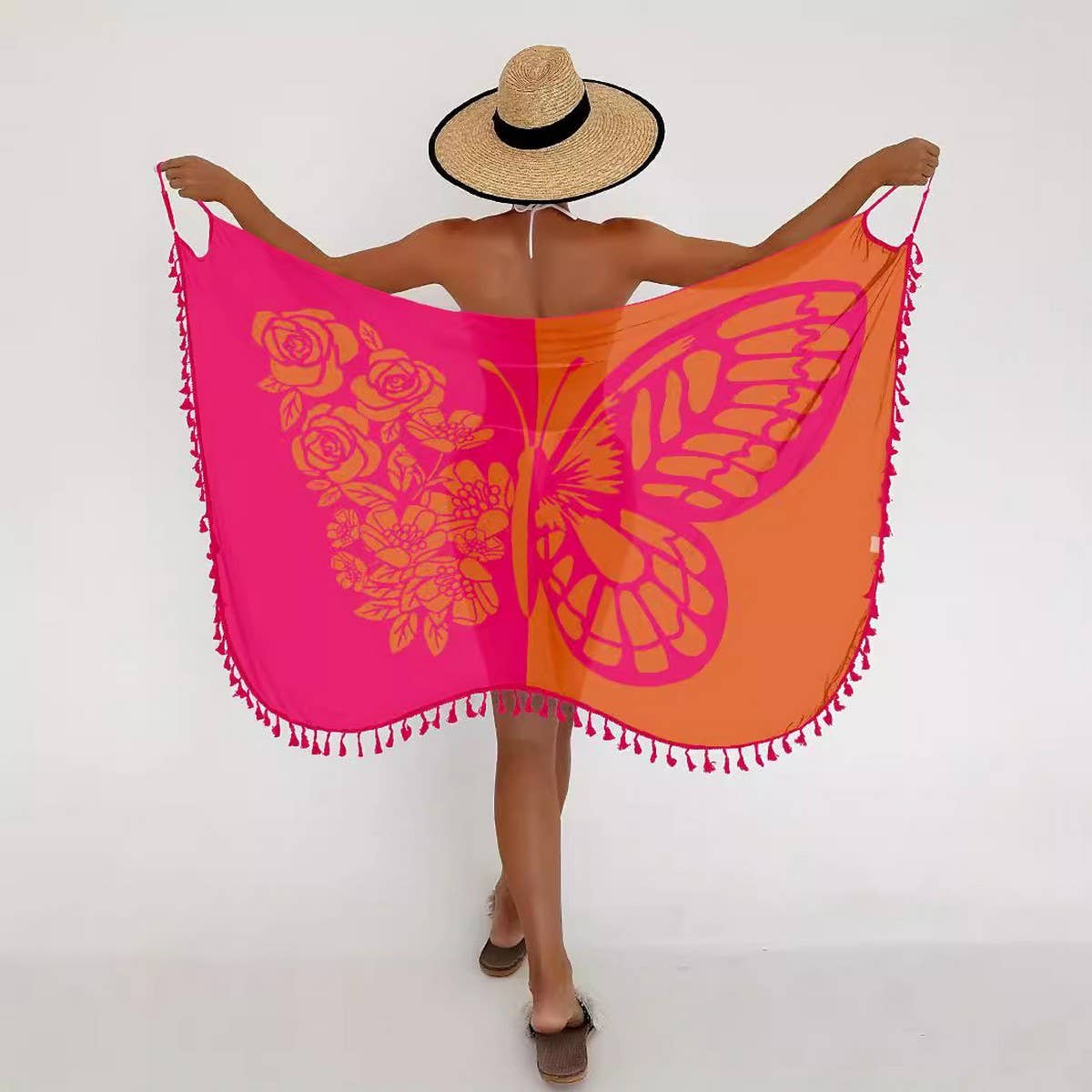 Multi-Way Tassel Beach Dress, Butterfly Mesh Cover