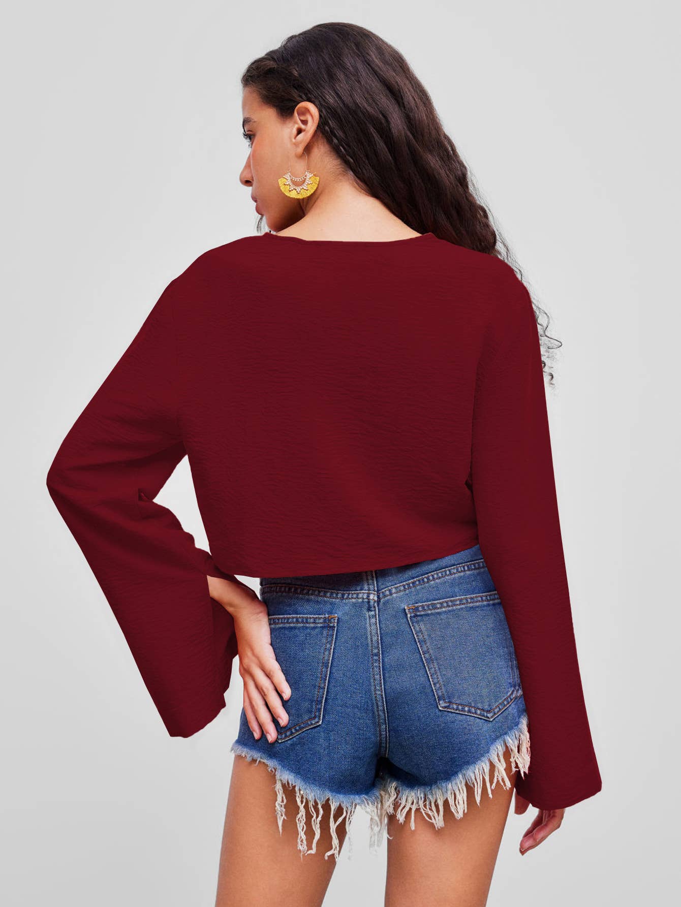 SEXY V-NECK T-SHIRT LACE-UP SMALL CARDIGAN