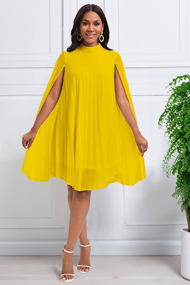 CWDSD3577_PLUS SIZE PULLOVER CAPE SHORT DRESS