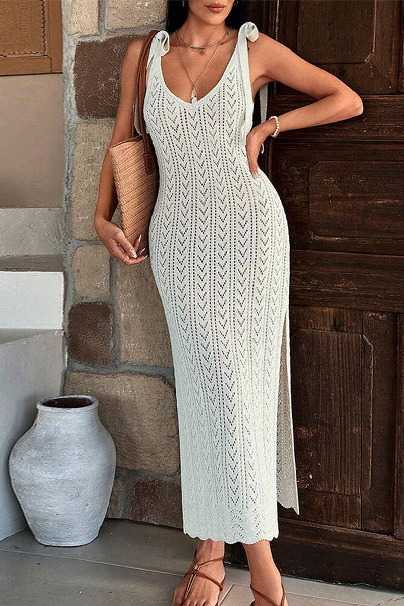 CWDMD4730_KNITTED HOLLOW STRAP BEACH DRESS COVER UP