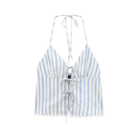 Striped Halter Tie Cami with Lace Patchwork_CWTHT0250