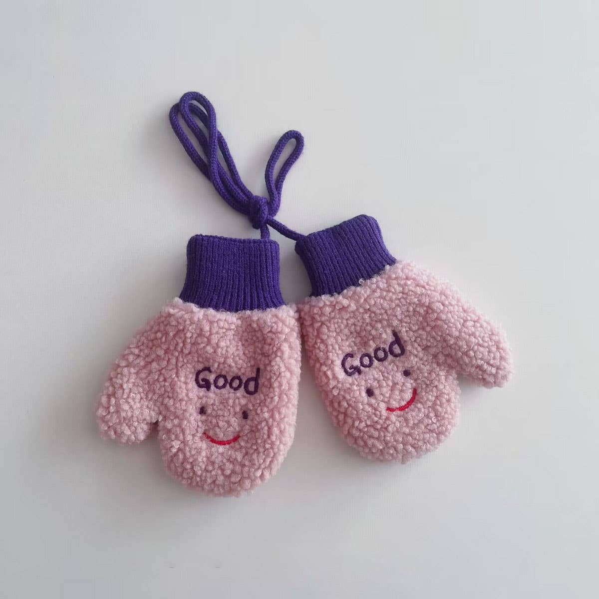 CHILDREN'S CUTE SMILING FACE LAMBSKIN GLOVES