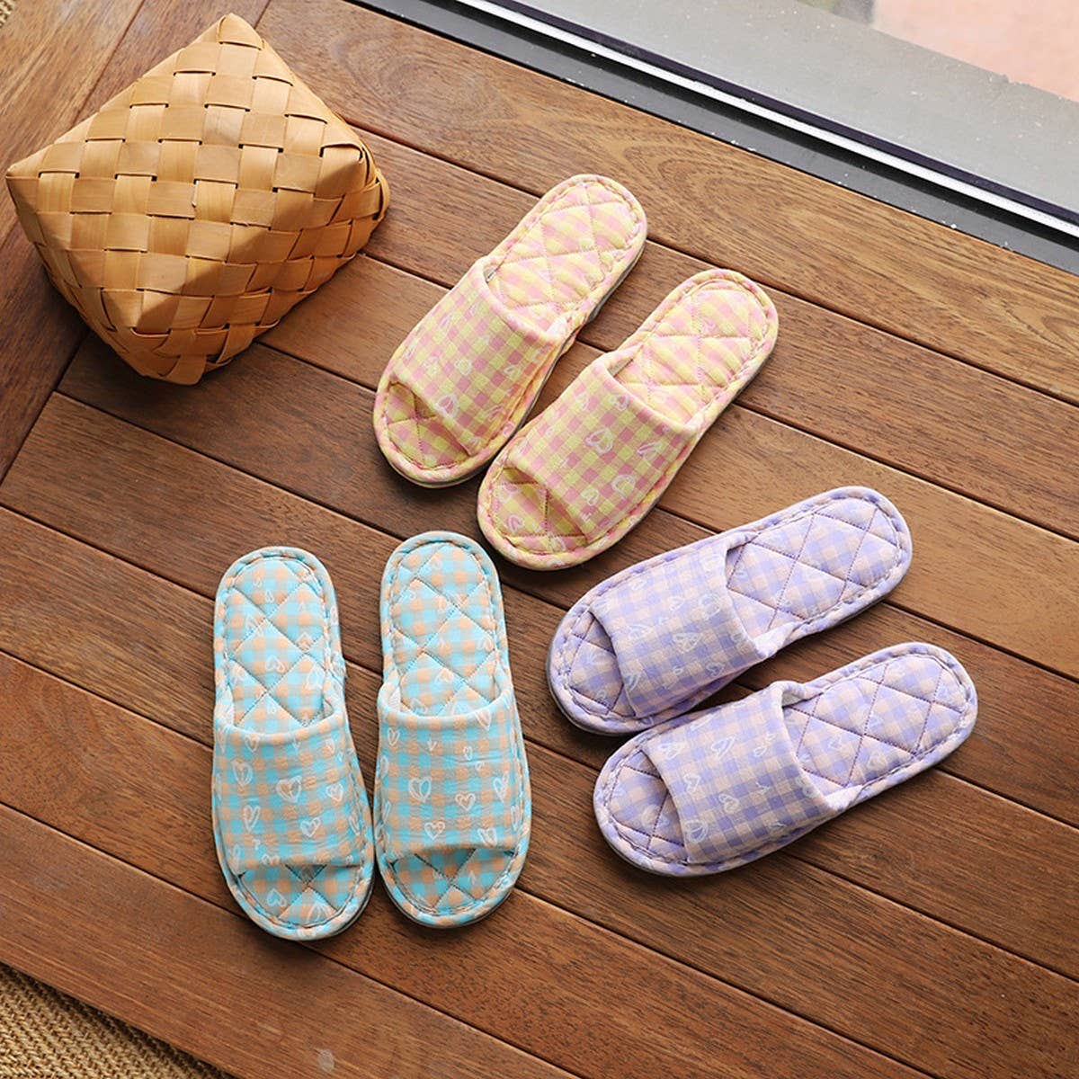 Plaid Cotton Slippers for Couples, Non-Slip_CWSHF0175
