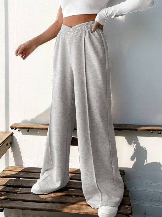 V-shaped high-waisted patchwork wide-leg pants