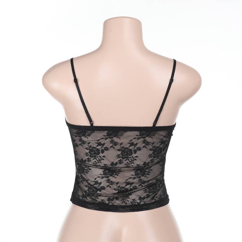 Sexy perforated lace patchwork top