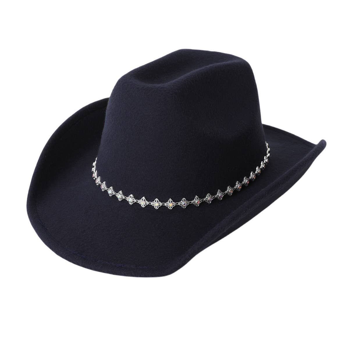 Rhinestone Western Felt Fedora Travel Cowboy Hat_CWAH3641