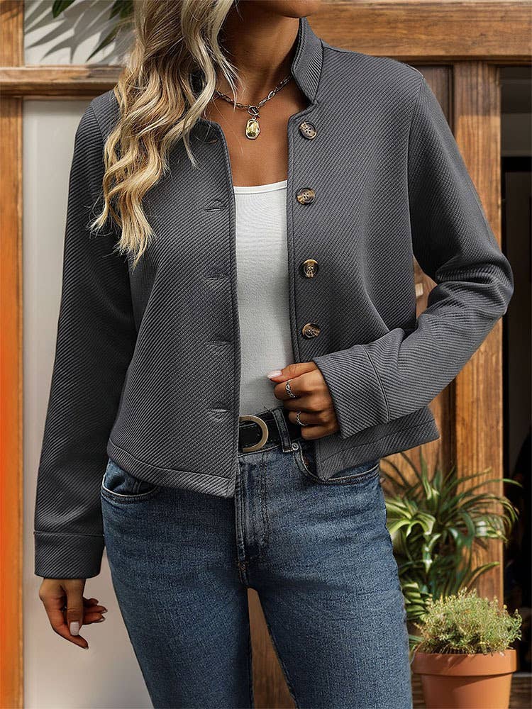 Textured stand-up collar jacket