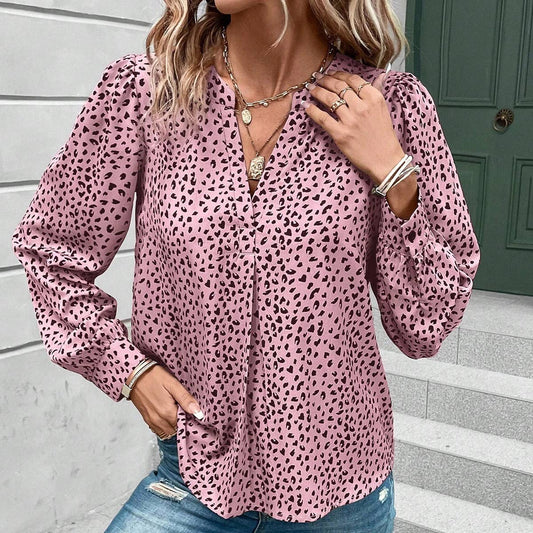 Leopard print long-sleeved shirt for women