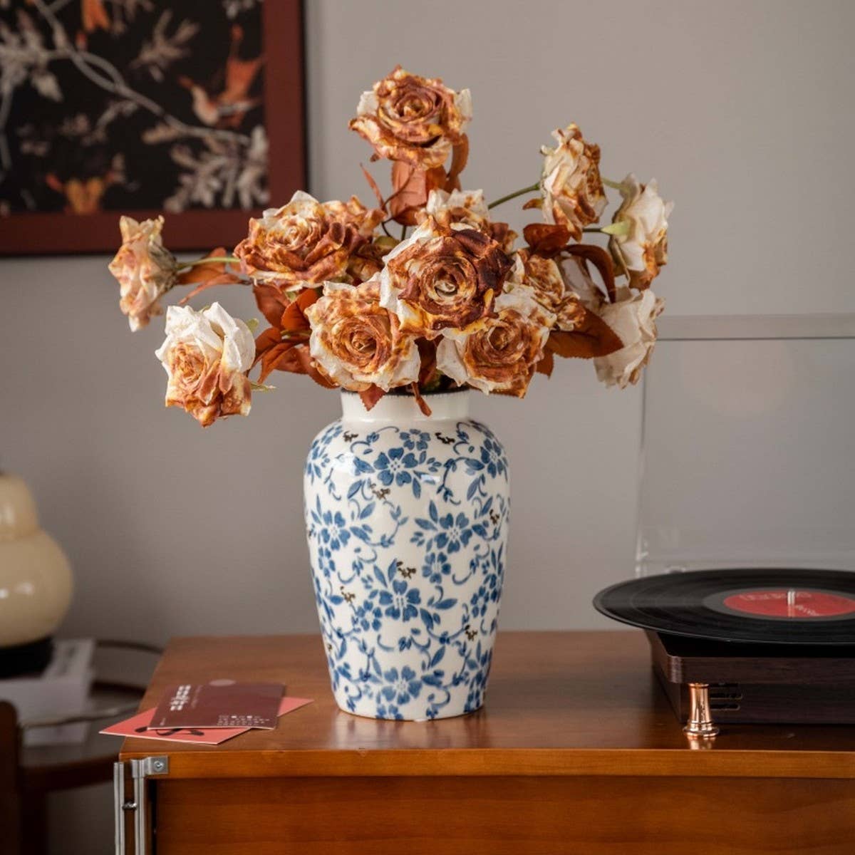 Dried Tone Burnt Edge Rose Bouquet for Decor