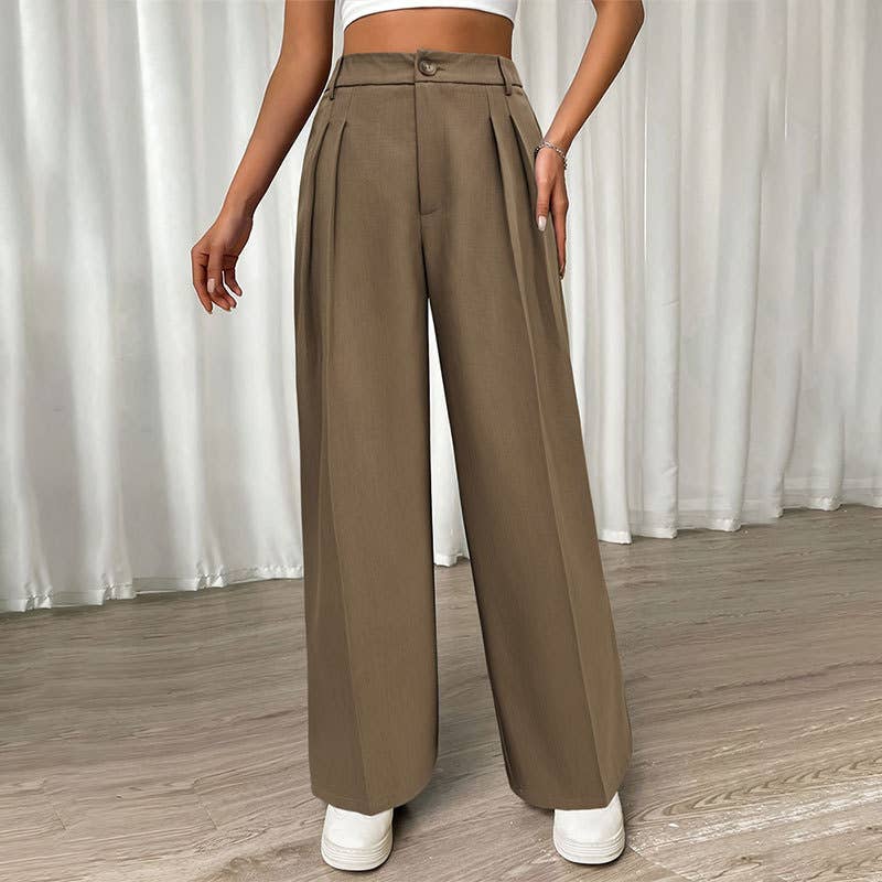 PLEATED BAGGY HIGH-WAISTED STRAIGHT PANTS