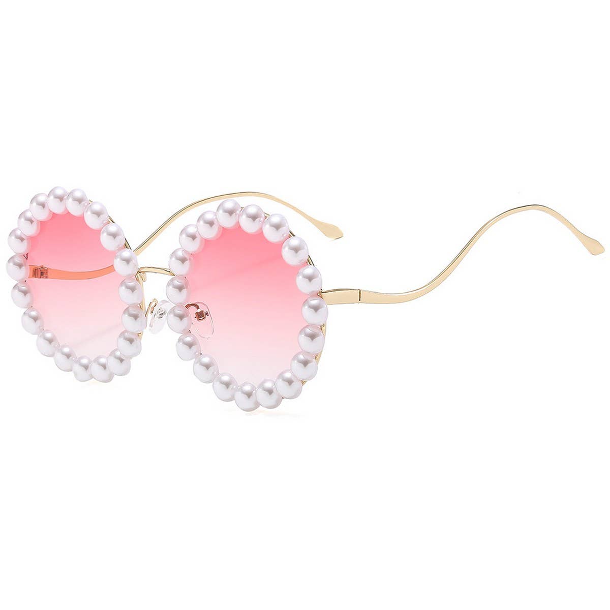 Pearl-Embellished Metal Round Gradient Sunglasses_CWASG1174
