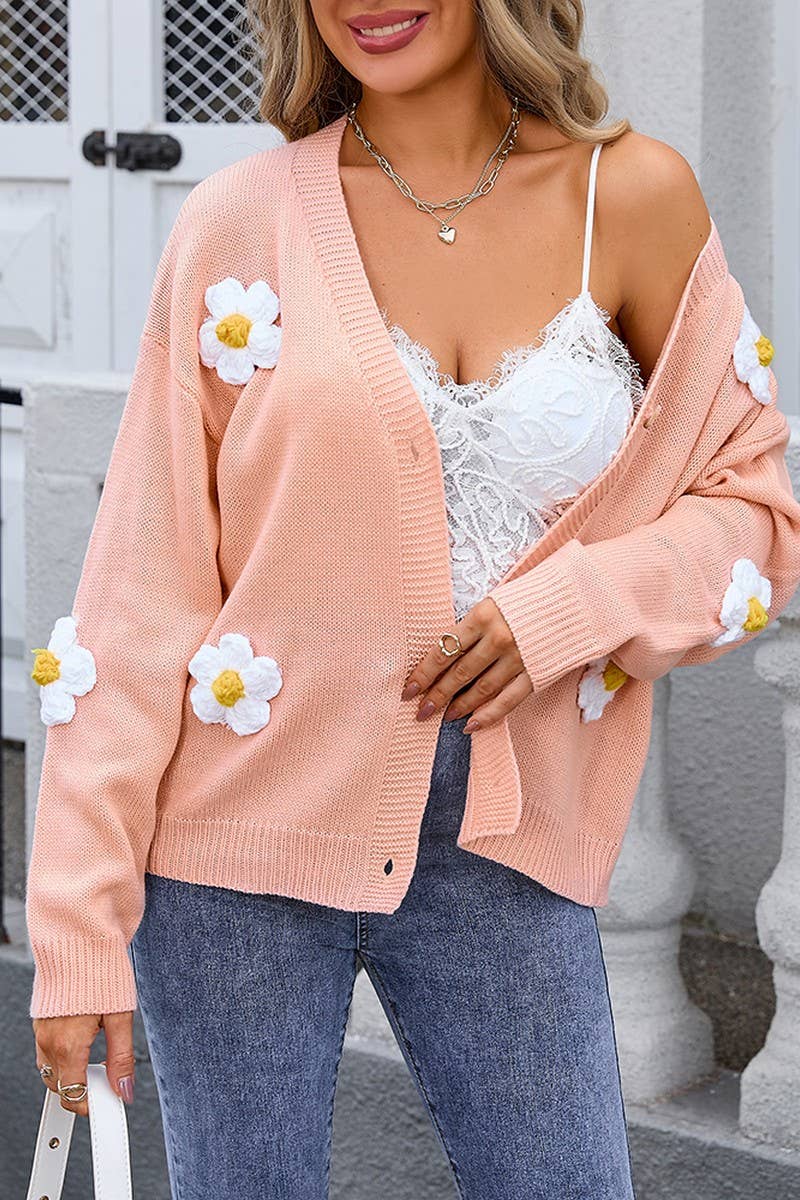 CWOCAL0911_FLORAL BUTTON KNIT CARDIGAN SWEATER