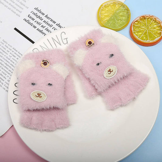 WINTER CARTOON HALF-FINGER FLIP VELVET GLOVES_CWAG0171