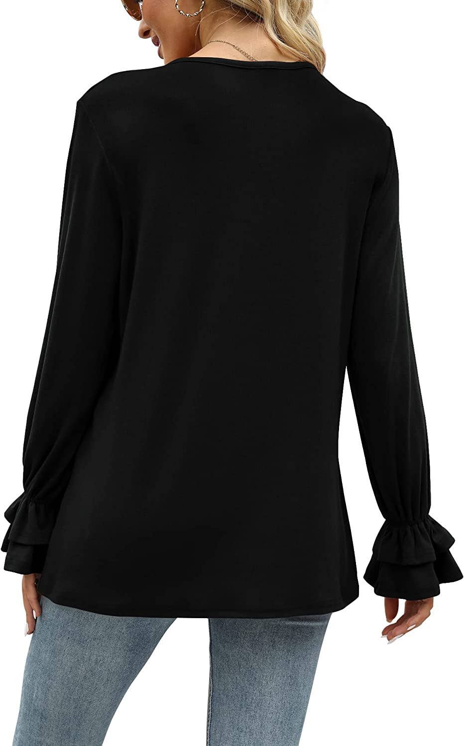 FLARED LONG SLEEVE SOLID COLOR T-SHIRT BLOUSE