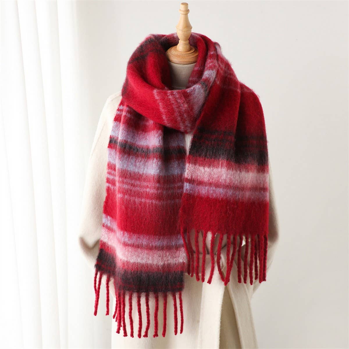 Color Stripe Fluffy Tassel Scarf for Winter