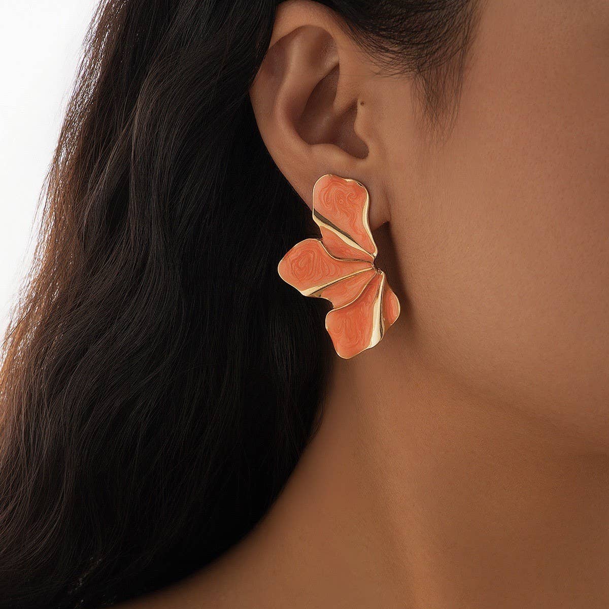 SWEET GRADIENT OIL DROP FLOWER ALLOY EARRINGS