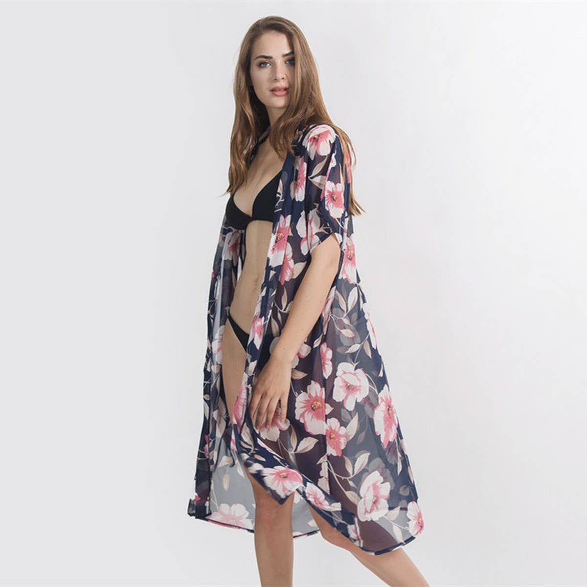 FLORAL PRINT FLOUNCE SLEEVE KIMONO