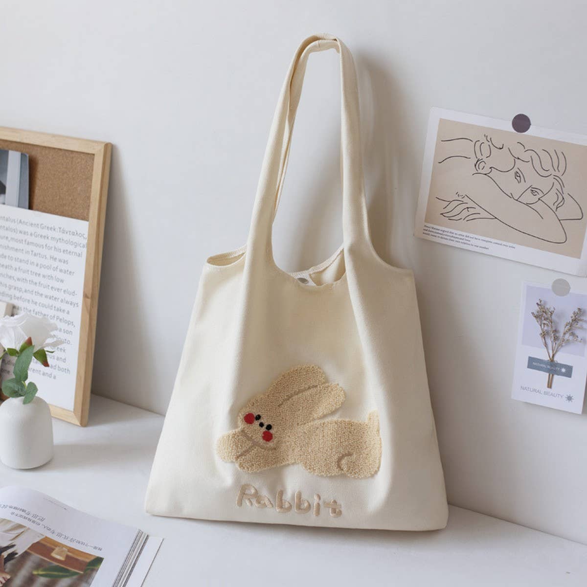 Towel Embroidered Canvas Tote for Girls, Large_CWAB5660