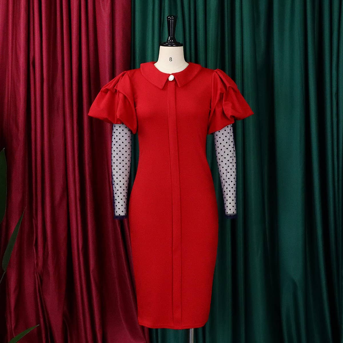 MESH AND PLEATED COMMUTER PLUS SIZE DRESS