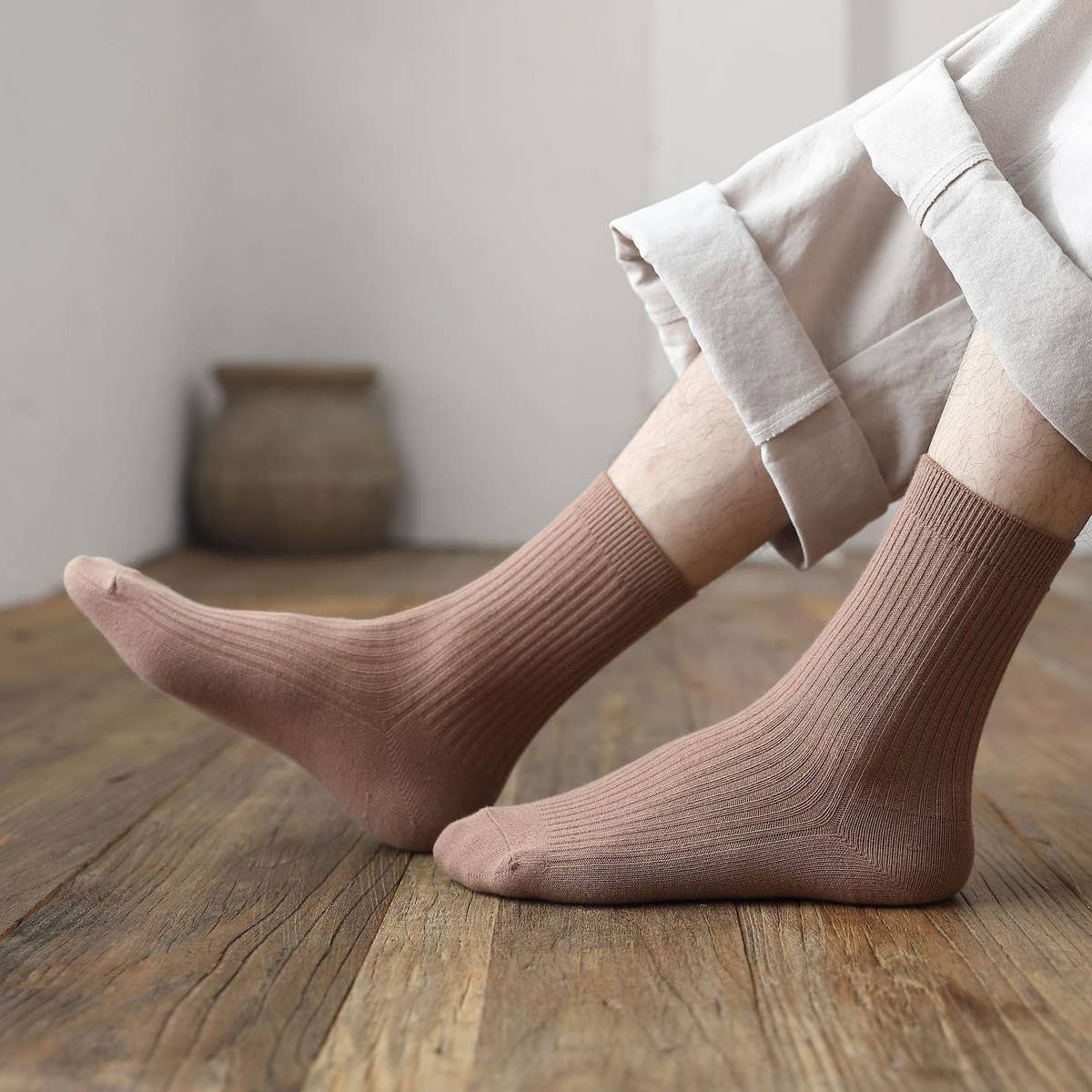 NEW ALL-MATCH DOUBLE-NEEDLE MID-CALF SOCKS