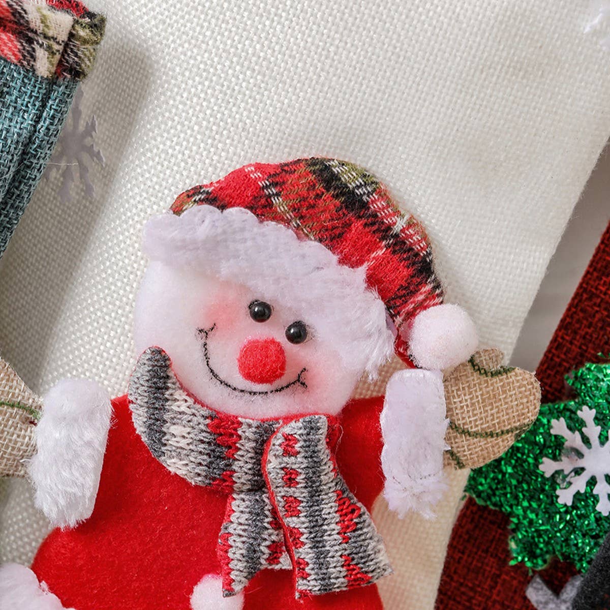 LINEN LARGE CHRISTMAS STOCKING GIFT BAG ORNAMENT
