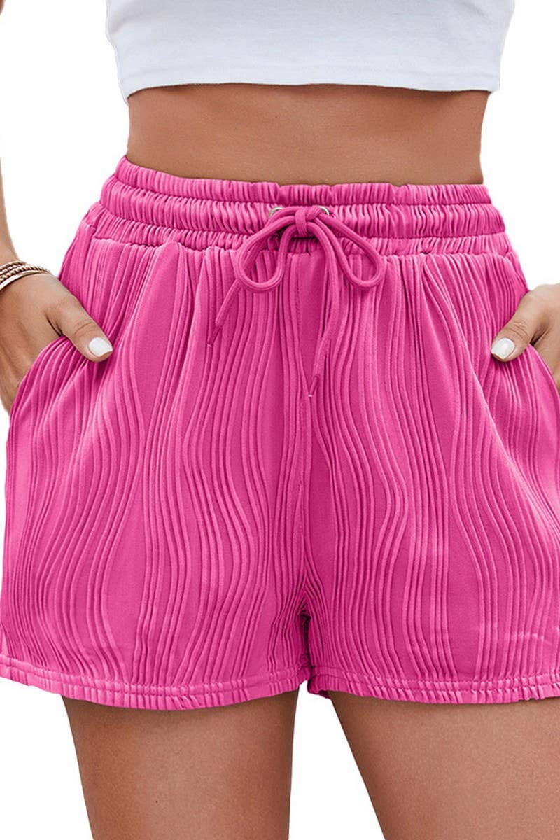 CWBSP0467_WOMEN'S SOLID DRAWSTRING POCKET CASUAL SHORTS