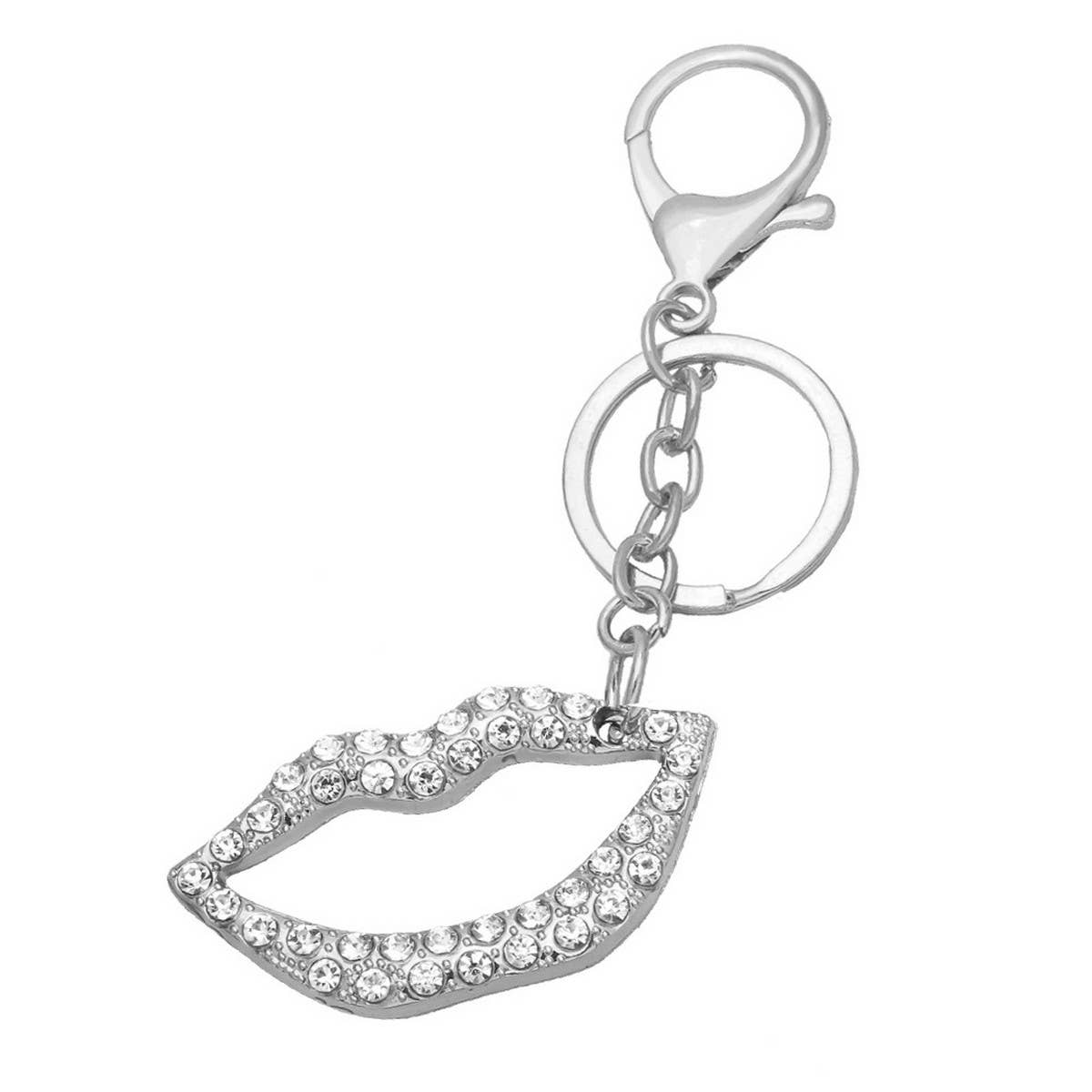 LIPS PENDANT METAL KEYCHAIN WITH DIAMOND BEZEL