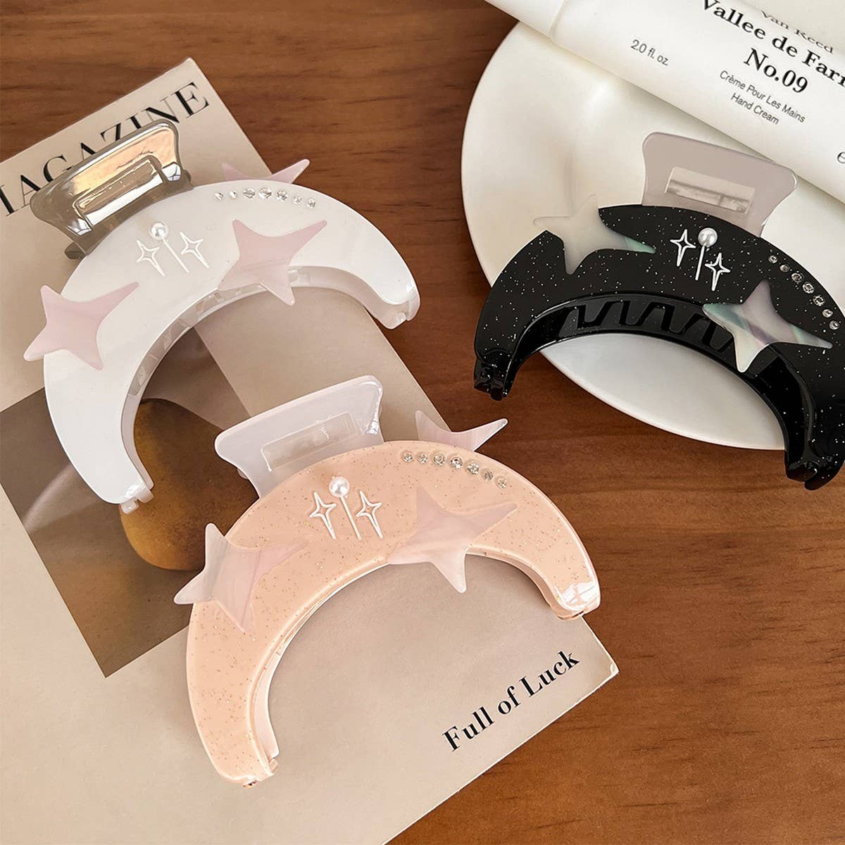 Star & Moon Rhinestone Hair Claw Acetate Clip_CWAHA5821