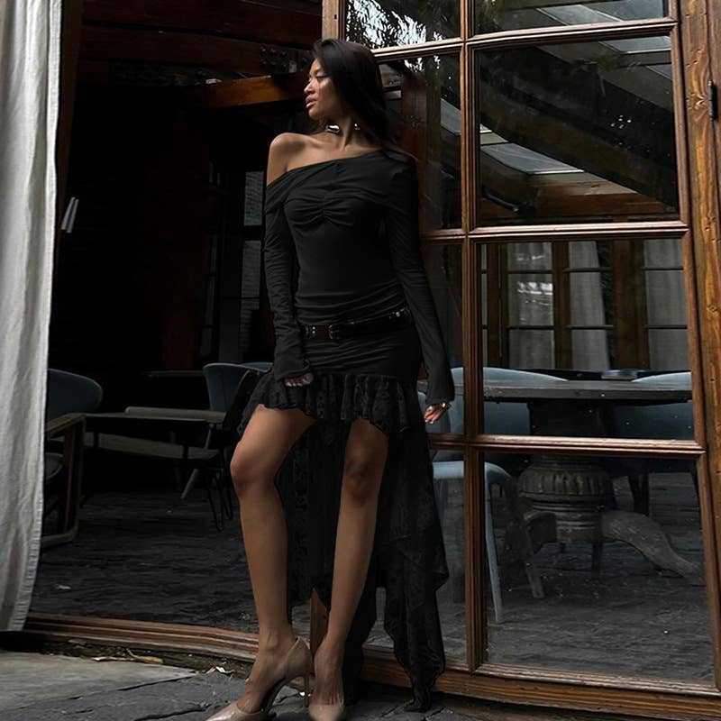 Elegant lace patchwork backless bodycon dress