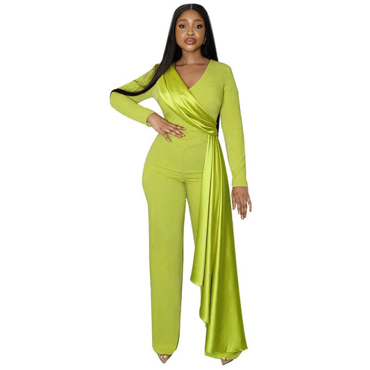 LONG SLEEVE STYLE SLIM-FIT STRAIGHT-LEG JUMPSUIT