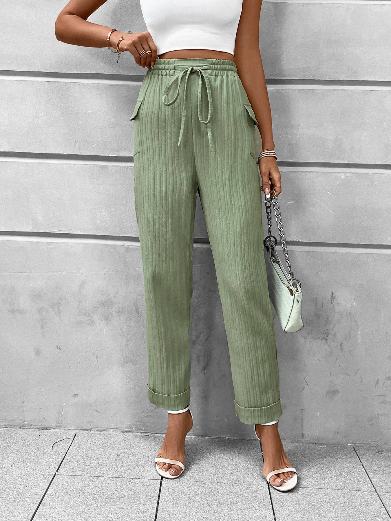 PLEATED CASUAL POCKET ELASTICATED PANTS