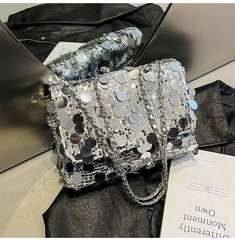 Fashionable sequined niche crossbody chain bag