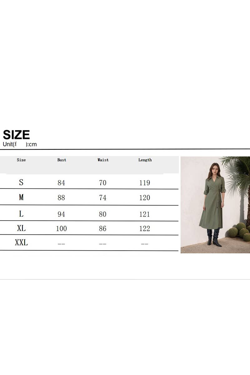 CWDMD6329_V-NECK LONG-SLEEVED SLIM WAIST SHIRT DRESS