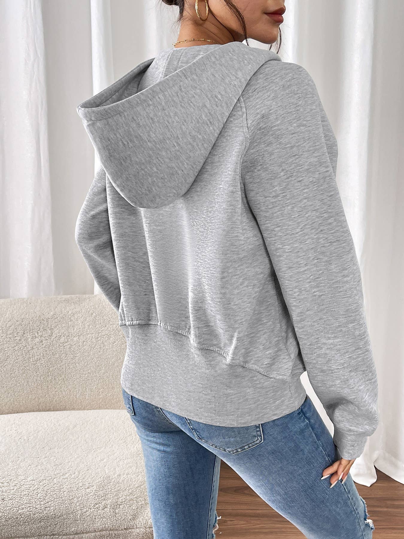 ZIPPER HOODIE SOLID COLOR THICK FLEECE HOODIE