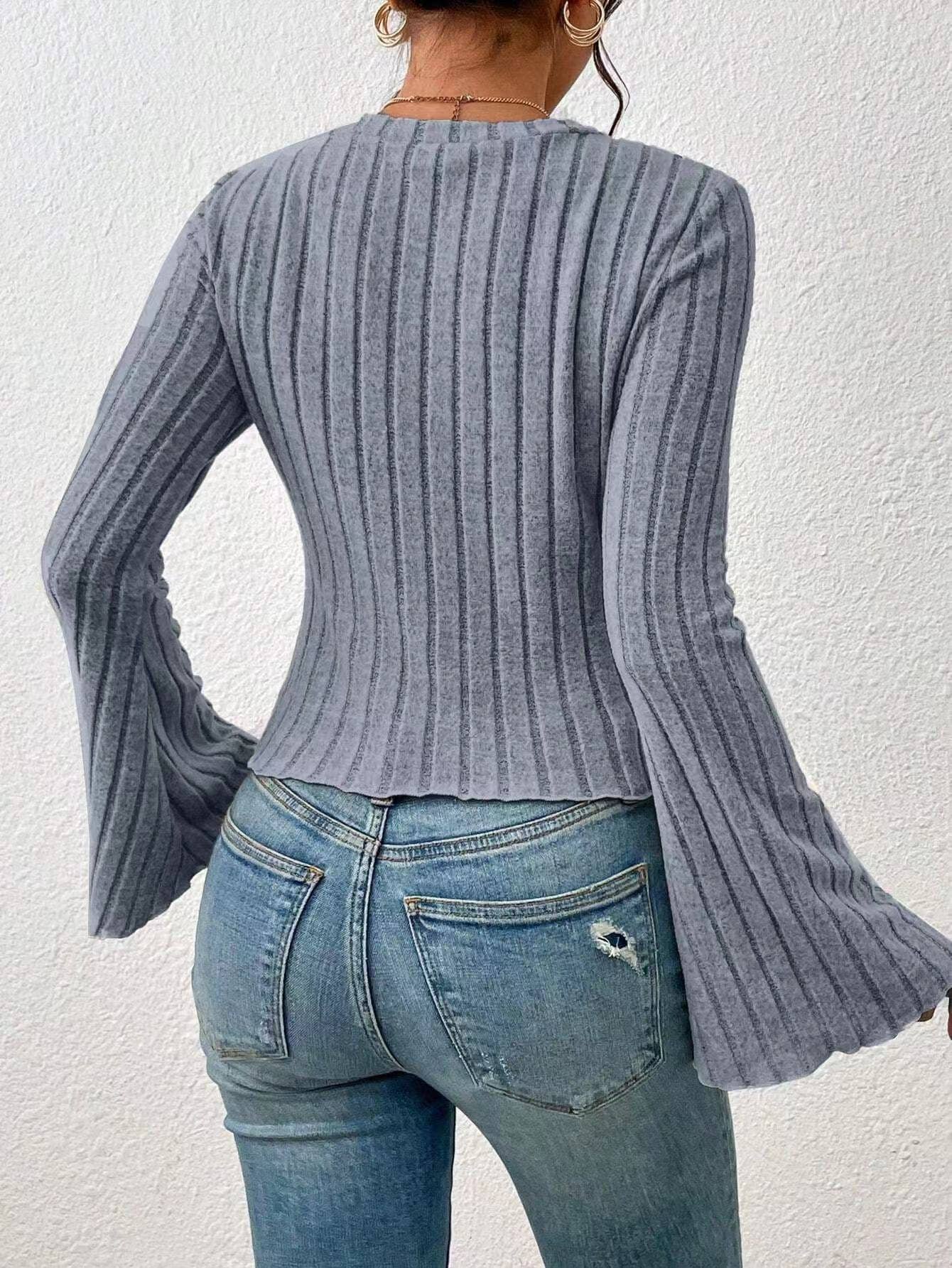 SHORT FLARED SLEEVE CREW NECK SLIM-FIT T-SHIRT