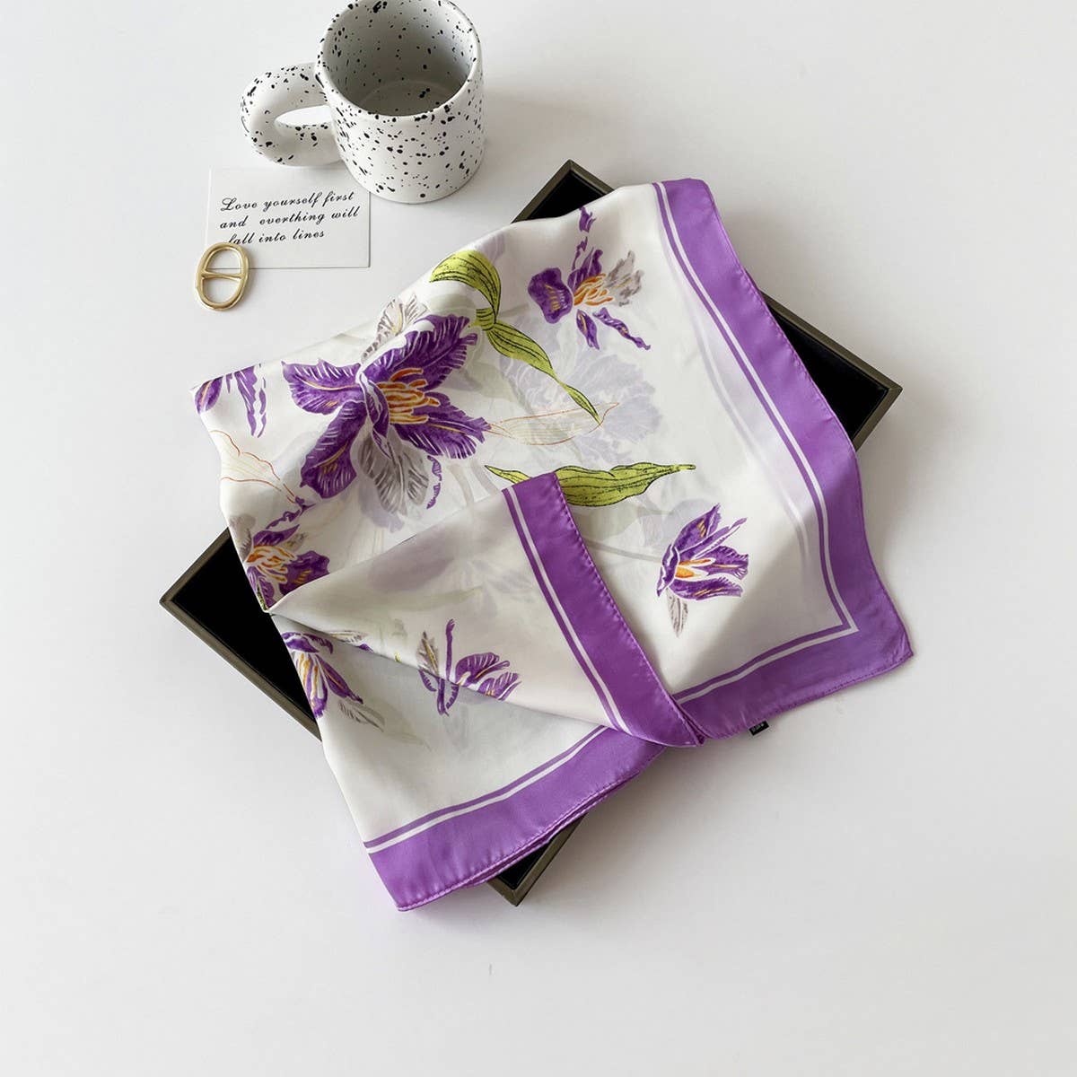Letter Print Satin Square Scarf for Women
