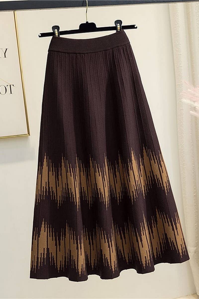 CWBLS0301_HIGH WAIST MID-LENGTH WAVY KNITTED SKIRT